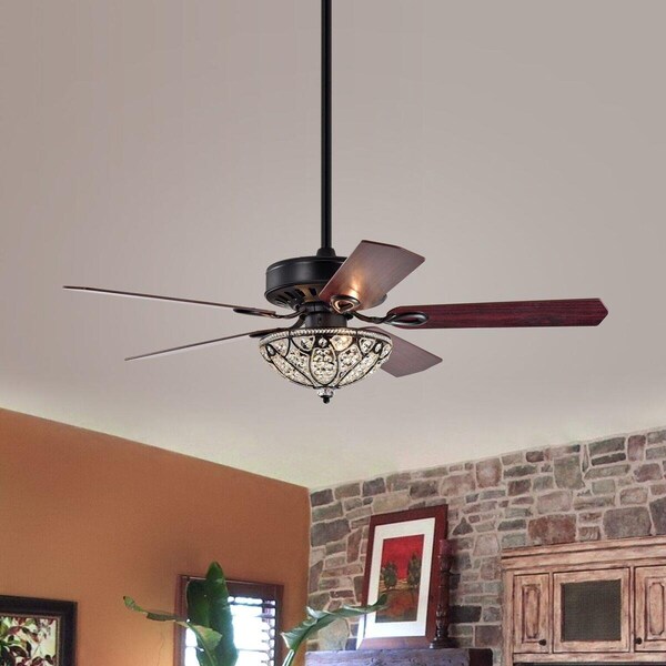 Warehouse Of Tiffany CFL-8353REMO-MB 52 in. Lanette Indoor Remote Controlled Ceiling Fan with Light Kit, Black CFL-8353REMO/MB - main